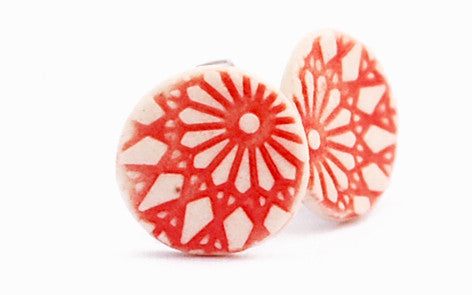 Coral Sun Circle porcelain stud earrings