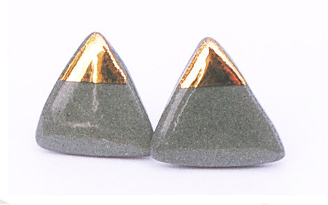 Gold on Grey Triangle porcelain stud earrings
