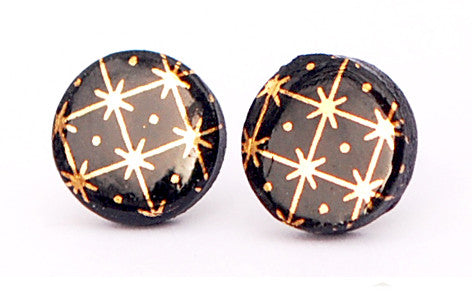 Gold Spark on Black Circle porcelain stud earrings