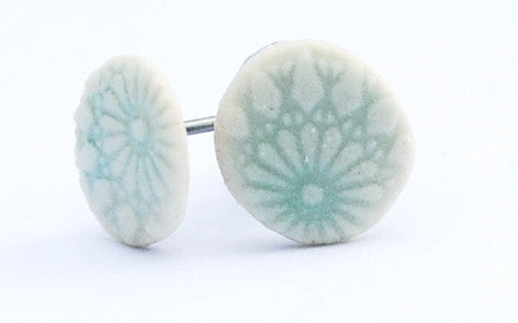 Celadon Sun Circle porcelain stud earrings