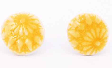 Yellow Sun Circle porcelain stud earrings